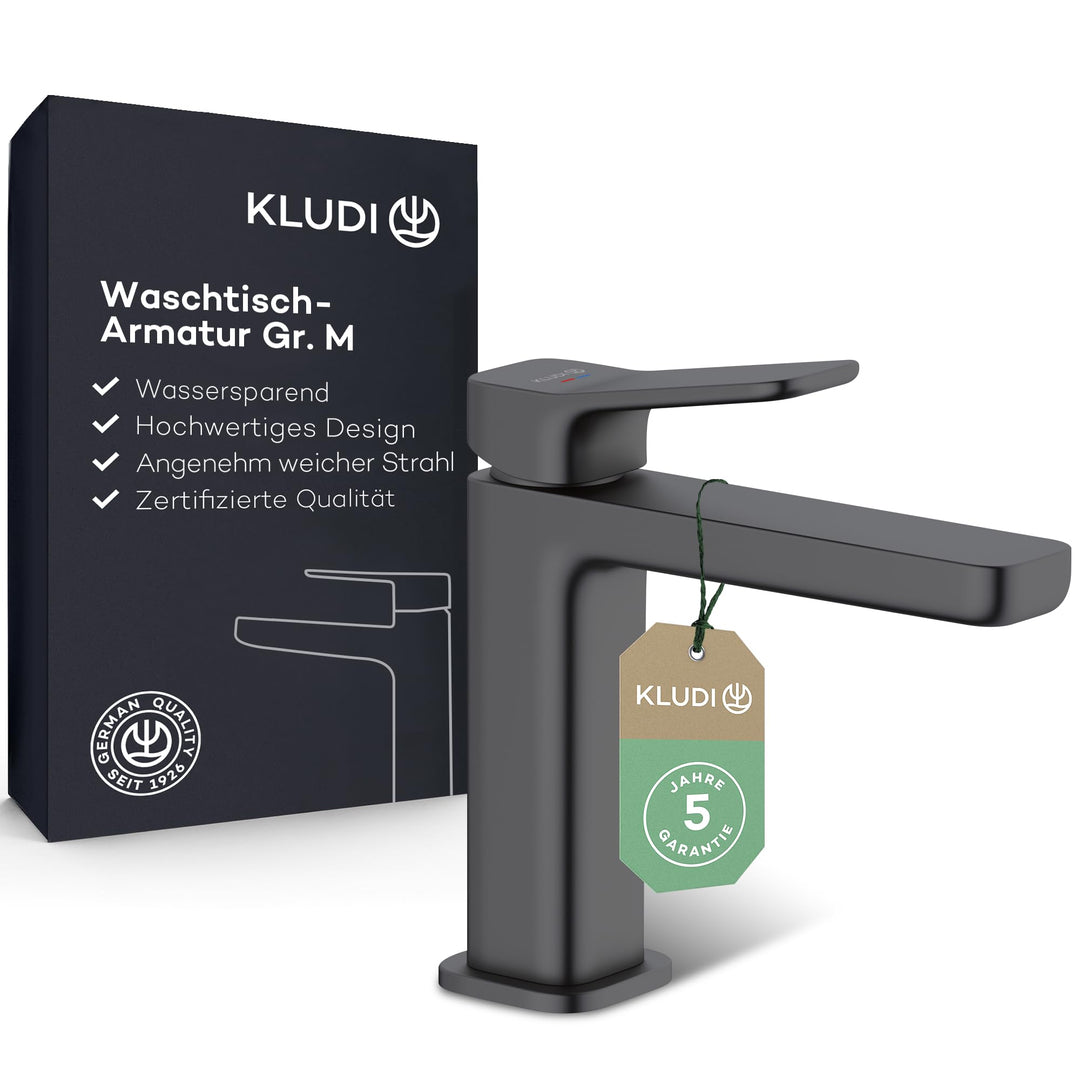 KLUDI-X3 Waschtischarmatur mit Push-Open Ablaufgarnitur, Auslaufhöhe 110 mm, wassersparender Wasserh