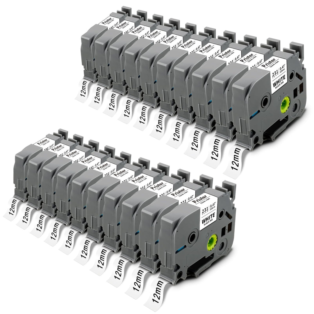 Pristar 20x Kompatibel für Brother P touch Schriftband 12mm für Tze-231 Tze231, für Brother P-Touch