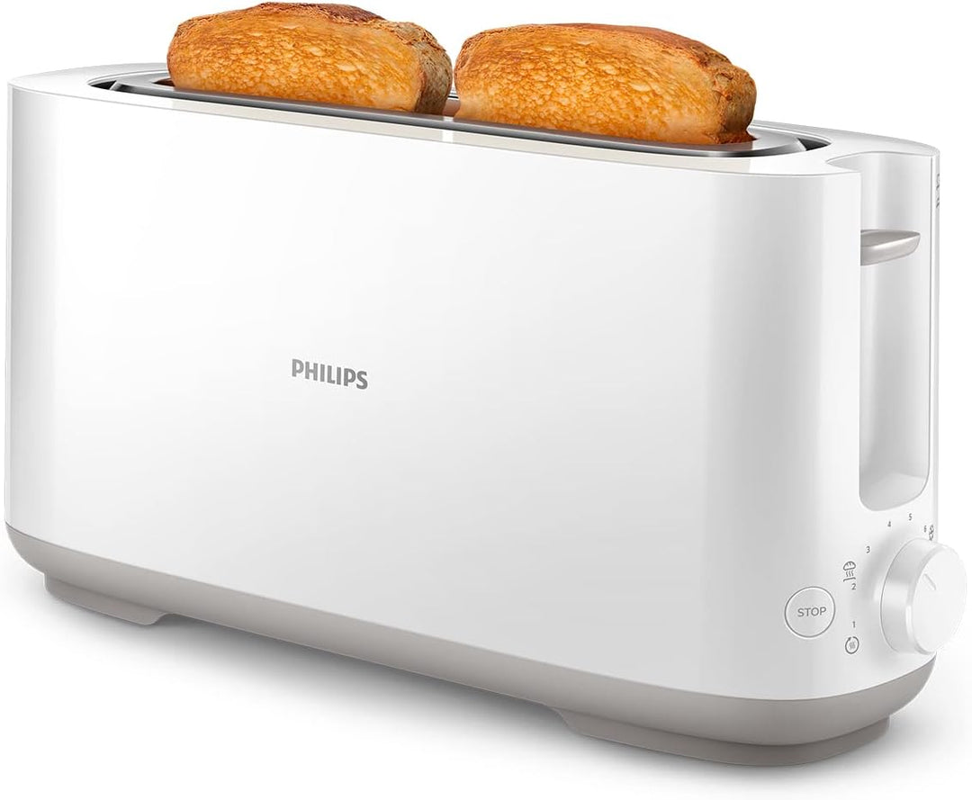 Philips Toaster – Lange Toastschlitze, 8 Stufen, Brötchenaufsatz, Auftaufunktion, Cool-Touch-Gehäuse