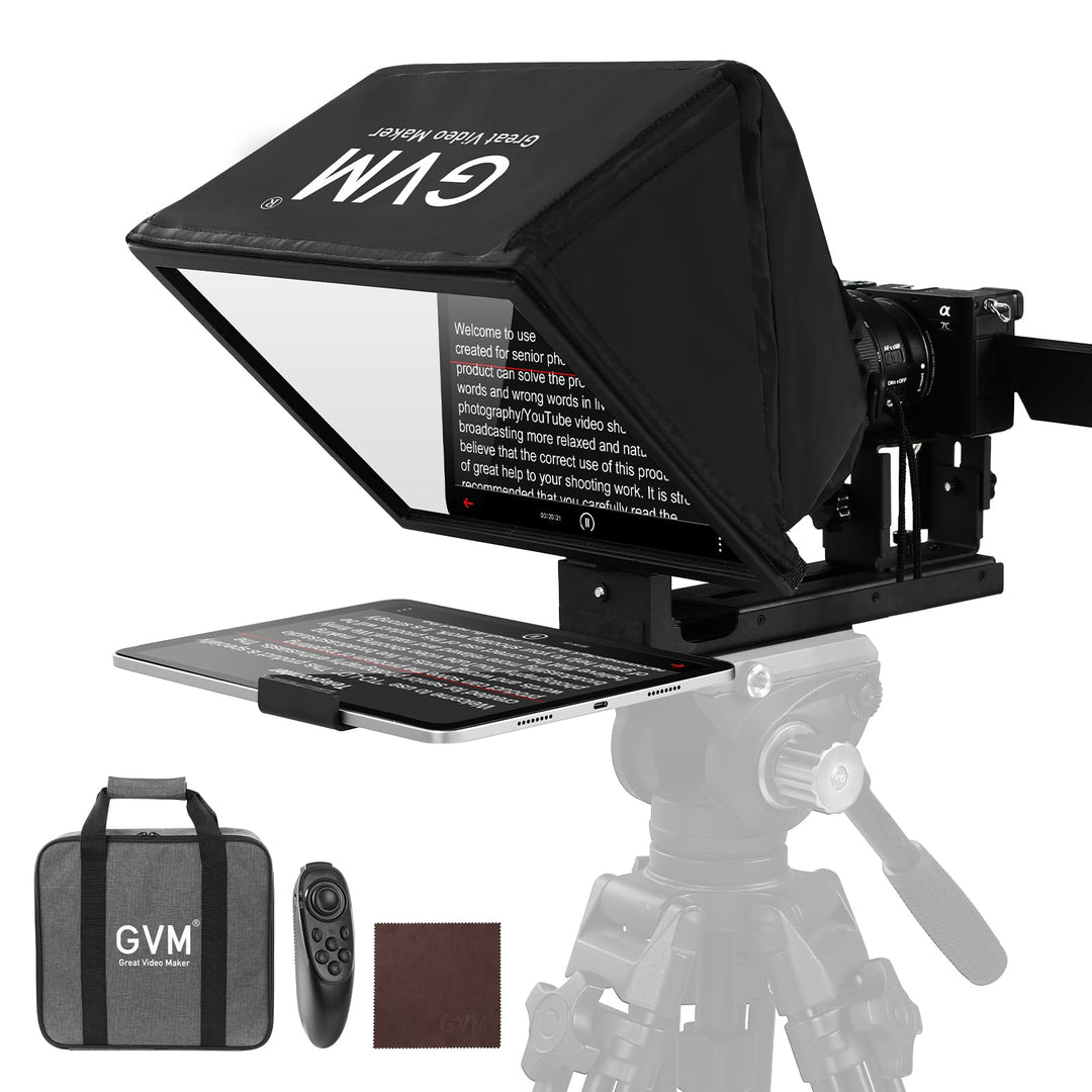 GVM 12" Teleprompter mit Fernbedienung und App, zusammenklappbarer Teleprompter für Pad Tablet, Tele