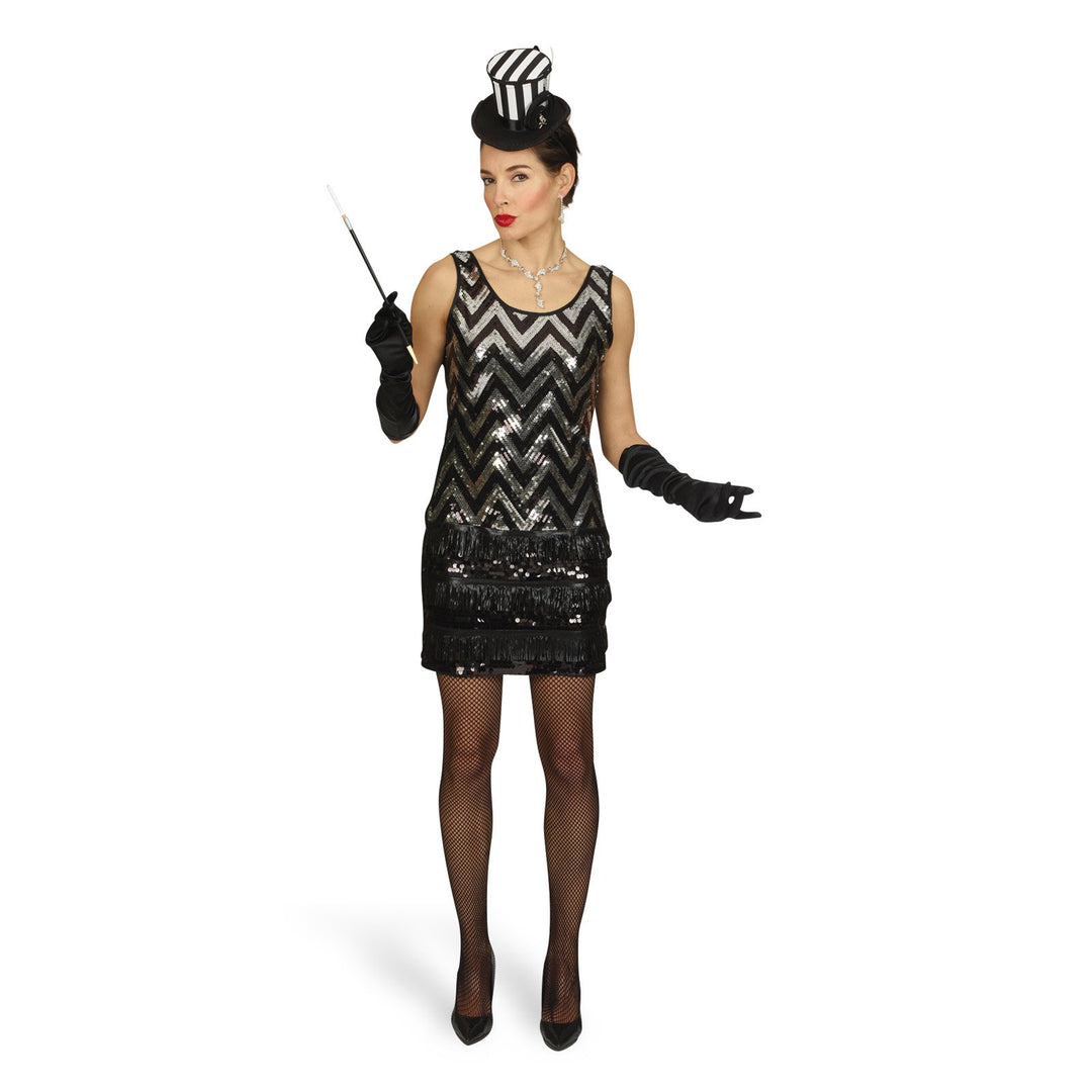 Charleston Kleid Kostüm Damen Kostümkleid Minikleid 20er Jahre Glitter Paillette - 40/42