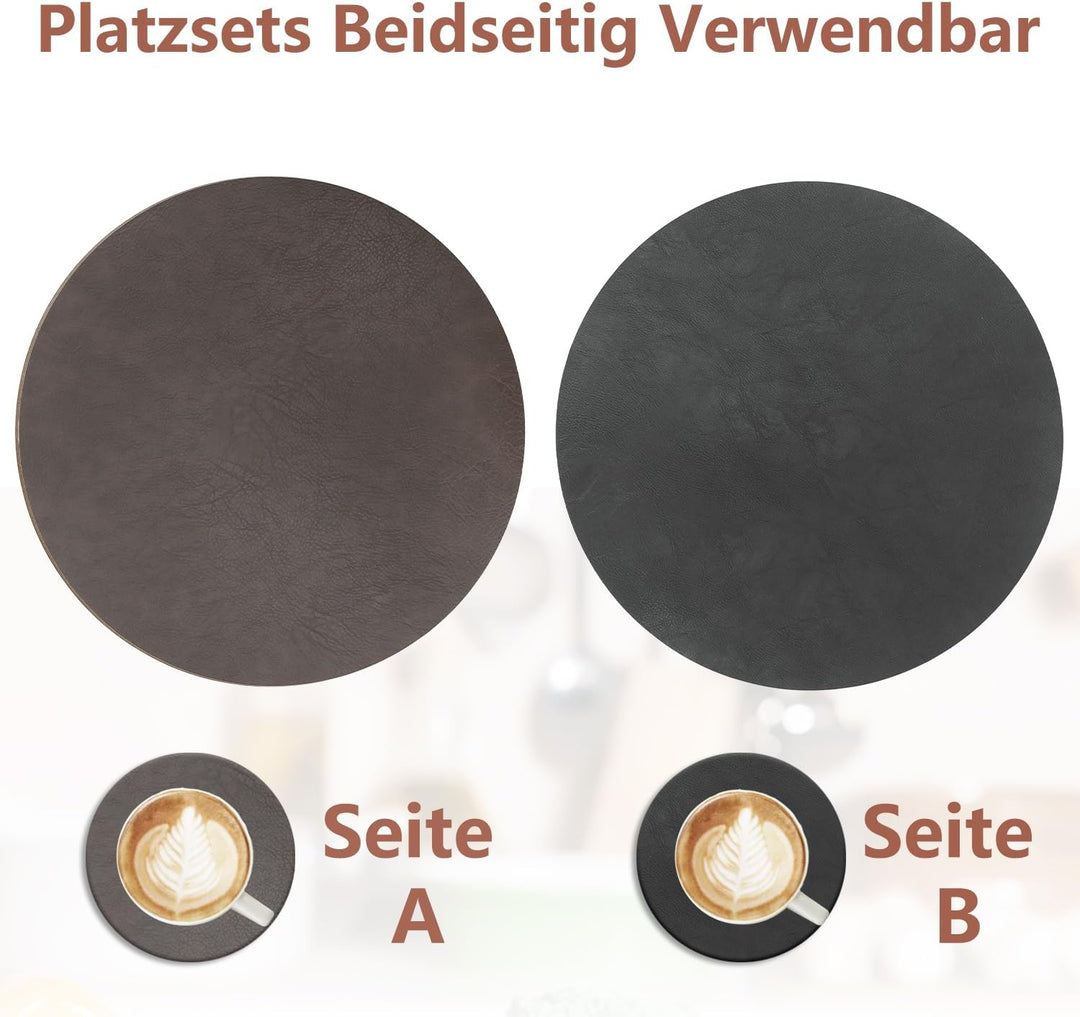 4er Set Tischset aus Leder-Imitat，Platzsets abwaschbar und wasserdicht，Platzdeckchen Lederoptik mit