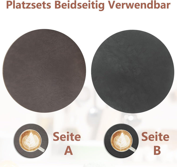 4er Set Tischset aus Leder-Imitat，Platzsets abwaschbar und wasserdicht，Platzdeckchen Lederoptik mit