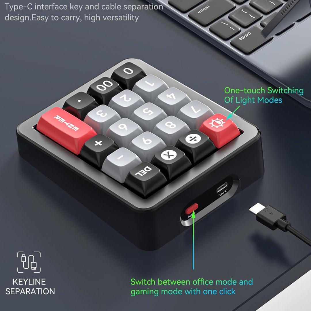 Mechanischer Numpad mit 19 Programmierbaren Knopfs, 12 RGB -Backlits Typ C Kabelnummernpad, Red Swit