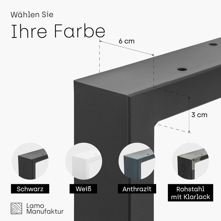 LAMO Manufaktur Tischbeine für Sitzbank, Couchtisch, Beistelltisch, Simple Medium, Vierkantprofil 60
