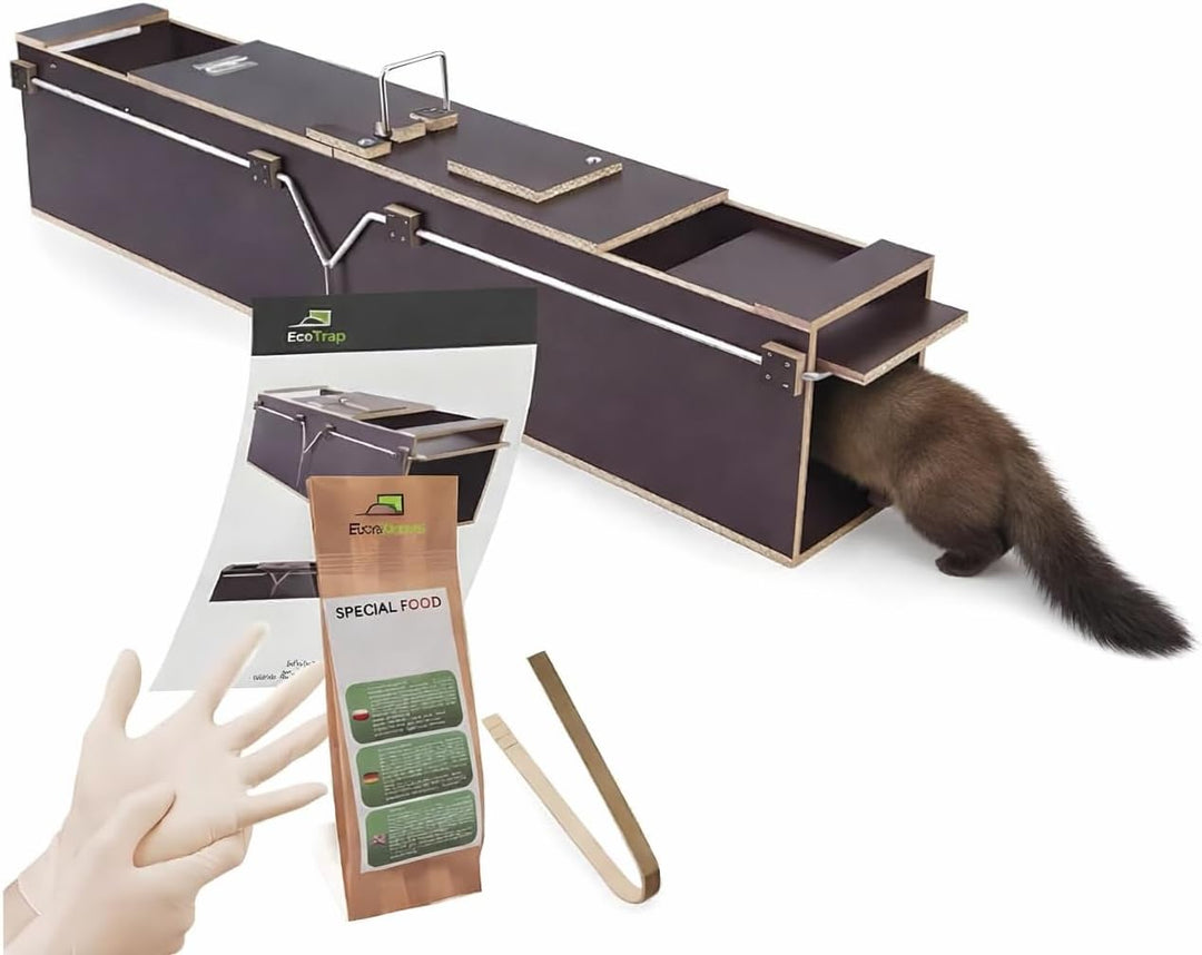 EcoTraps Marderfalle 120cm inkl Lockmittel Holzfalle Lebendfalle Kastenfalle Tierfalle Marderabwehr