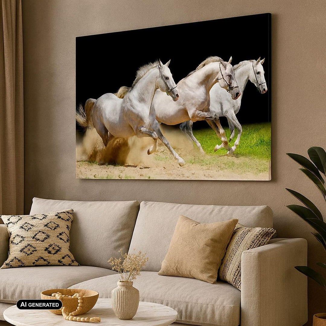 Bilder auf Leinwand Pferde Sand Gras Leinwandbild mit Rahmen 70x50cm Wandbilder Dekoration Wohnzimme