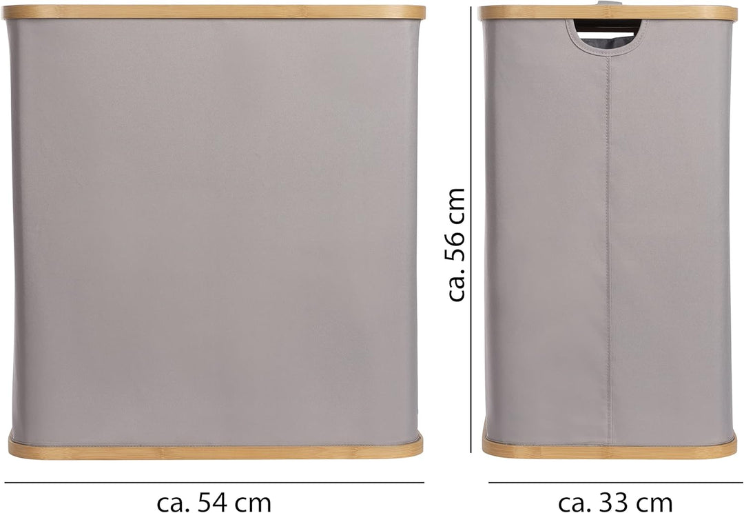 ONVAYA® Wäschekorb mit Deckel | 2 Fächer 100L | Grau | Wäschesammler fürs Badezimmer | Wäschetruhe a