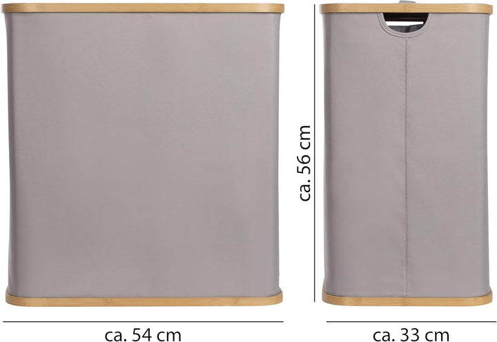 ONVAYA® Wäschekorb mit Deckel | 2 Fächer 100L | Grau | Wäschesammler fürs Badezimmer | Wäschetruhe a