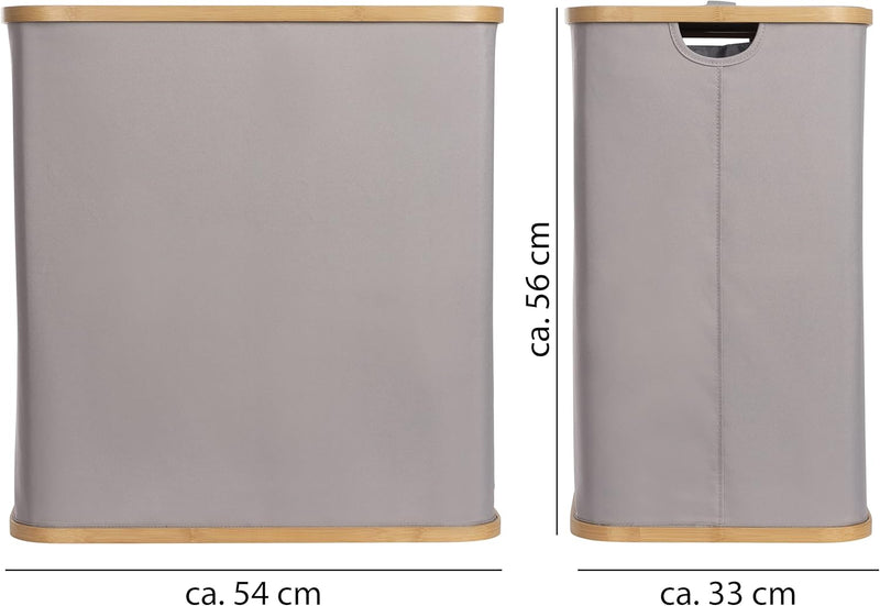 ONVAYA® Wäschekorb mit Deckel | 2 Fächer 100L | Grau | Wäschesammler fürs Badezimmer | Wäschetruhe a