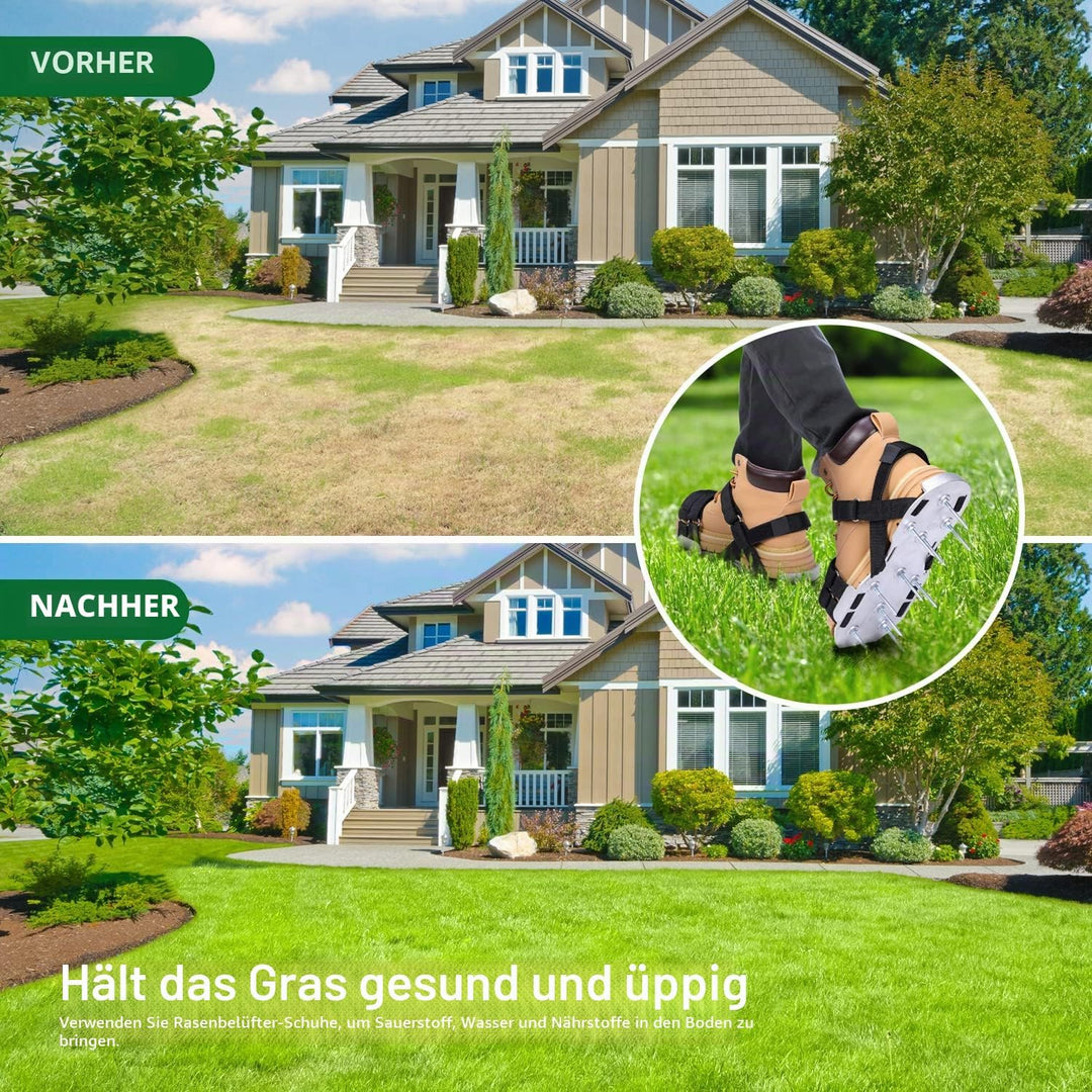 Ohuhu Rasenlüfter Schuhe Metallnagelschuhe vormontiert mit Kostenlos-Schaufel, Aerifizierer für Rase