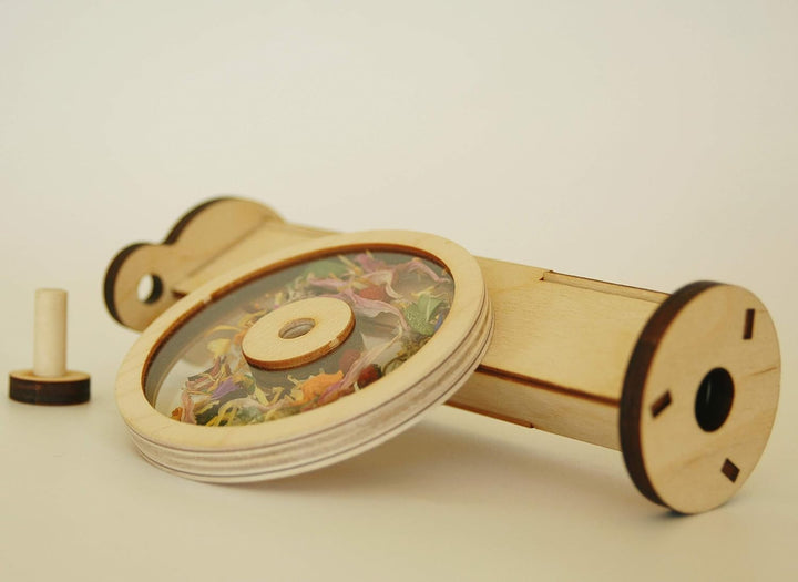 Kaleidoskop Konstruktor für Kinder, originales Design mit Blumen, natürliche Materialien, Spielzeug,