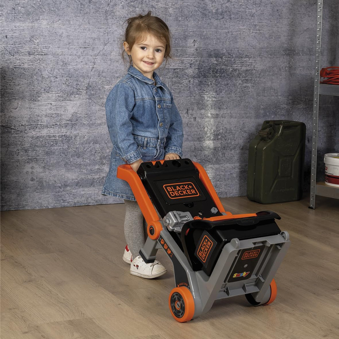 Smoby – Black+Decker Werkbank 3-in-1 - Werkstattwagen, Trolley &amp; Spielwerkbank – 19 Zubehörteile ink