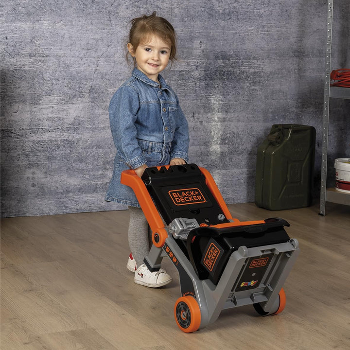 Smoby – Black+Decker Werkbank 3-in-1 - Werkstattwagen, Trolley &amp; Spielwerkbank – 19 Zubehörteile ink