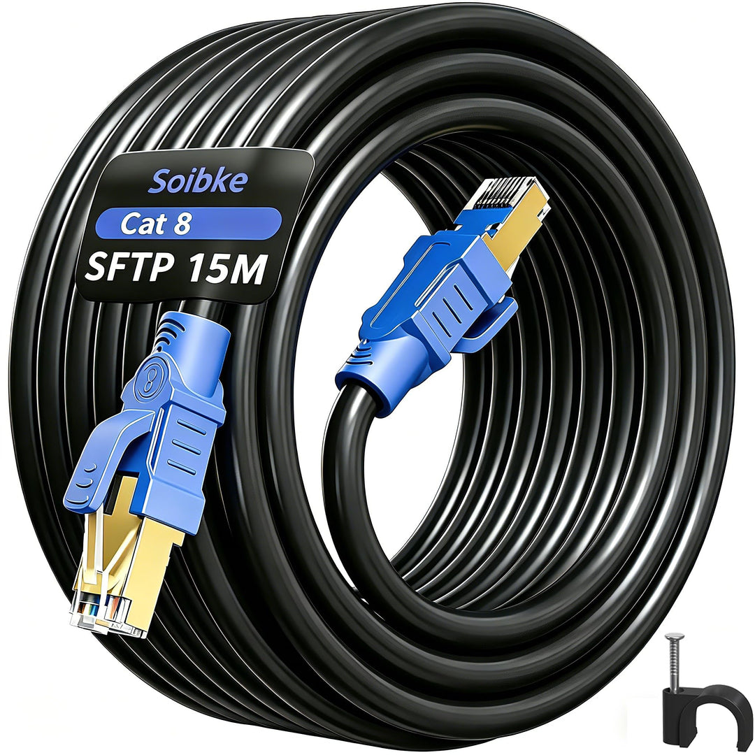 Soibke Cat 8 Netzwerkkabel - 5meter, 10meter, 15meter, 20meter, 30meter Outdoor LAN Kabel - Hochgesc