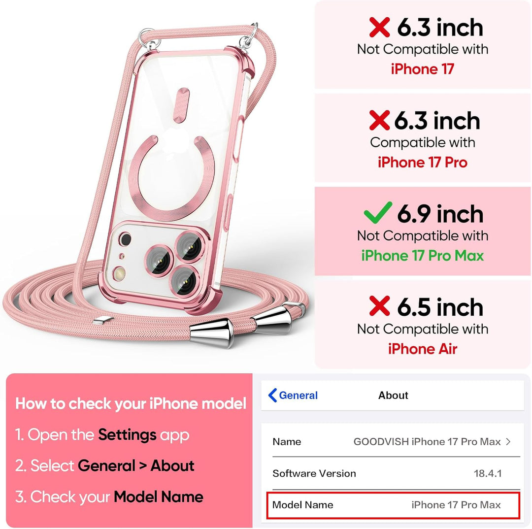 GOODVISH Handykette für iPhone 17 Pro Max Hülle mit Band, mit 2 Stück Schutzfolie und Kamera Schutz,