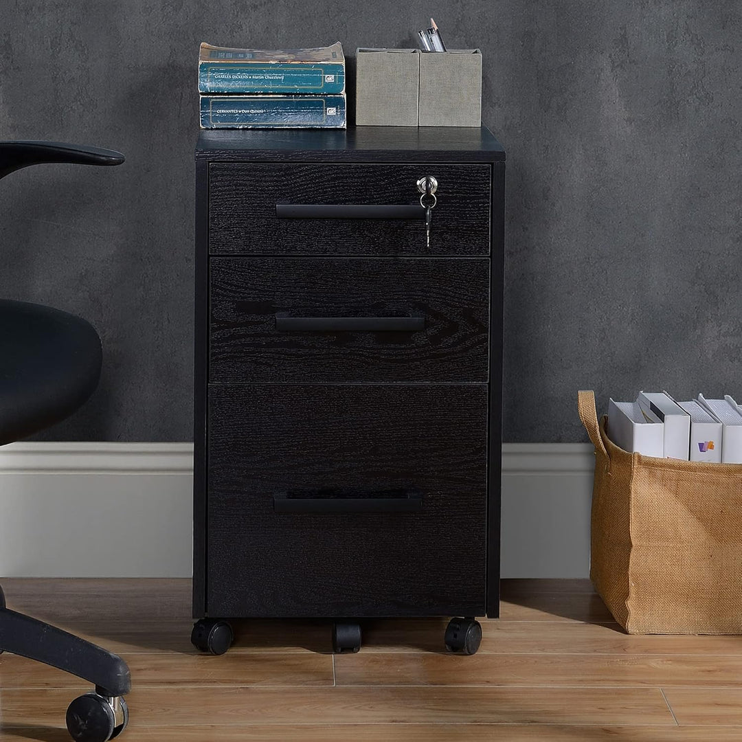 HOMCOM Büroschrank Aktenschrank Aufbewahrungsschrank mit Rollen, 3 Schubladen, 1 abschliessbar, 1 Ak