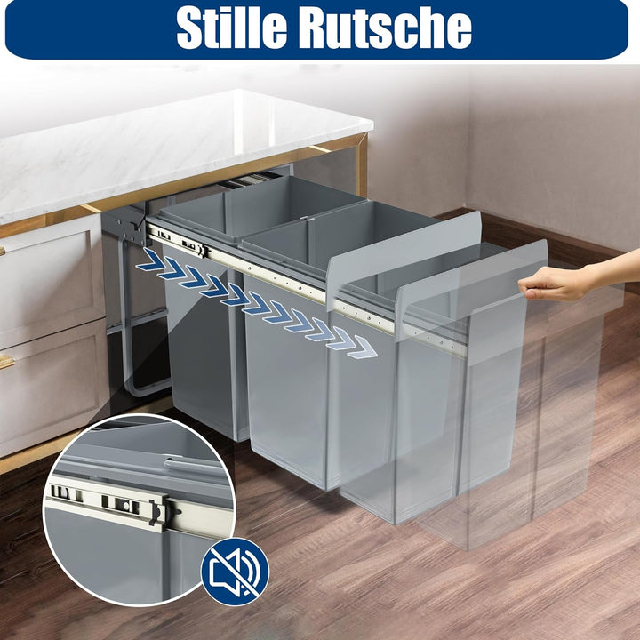 Einbaumülleimer Küche 3 Fächer Ausziehbar Mülleimer Abfalleimer Küche Unterschrank mit Teleskopschie