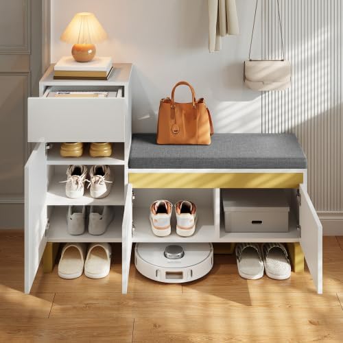 Merax Schuhschrank mit Sitzbank – Schuhbank mit Sitzfläche und mehrstöckigem Stauraum, modernes Schu