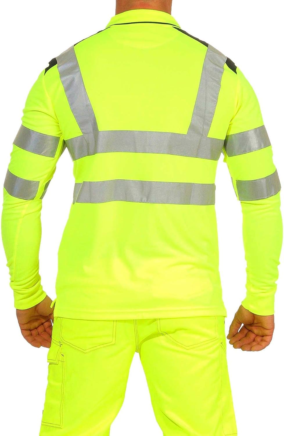 Herren Warnschutz Langarmshirt Poloshirt, Hohe Sichtbarkeit Reflexstreifen EN ISO 20471 Klasse 2, Ne