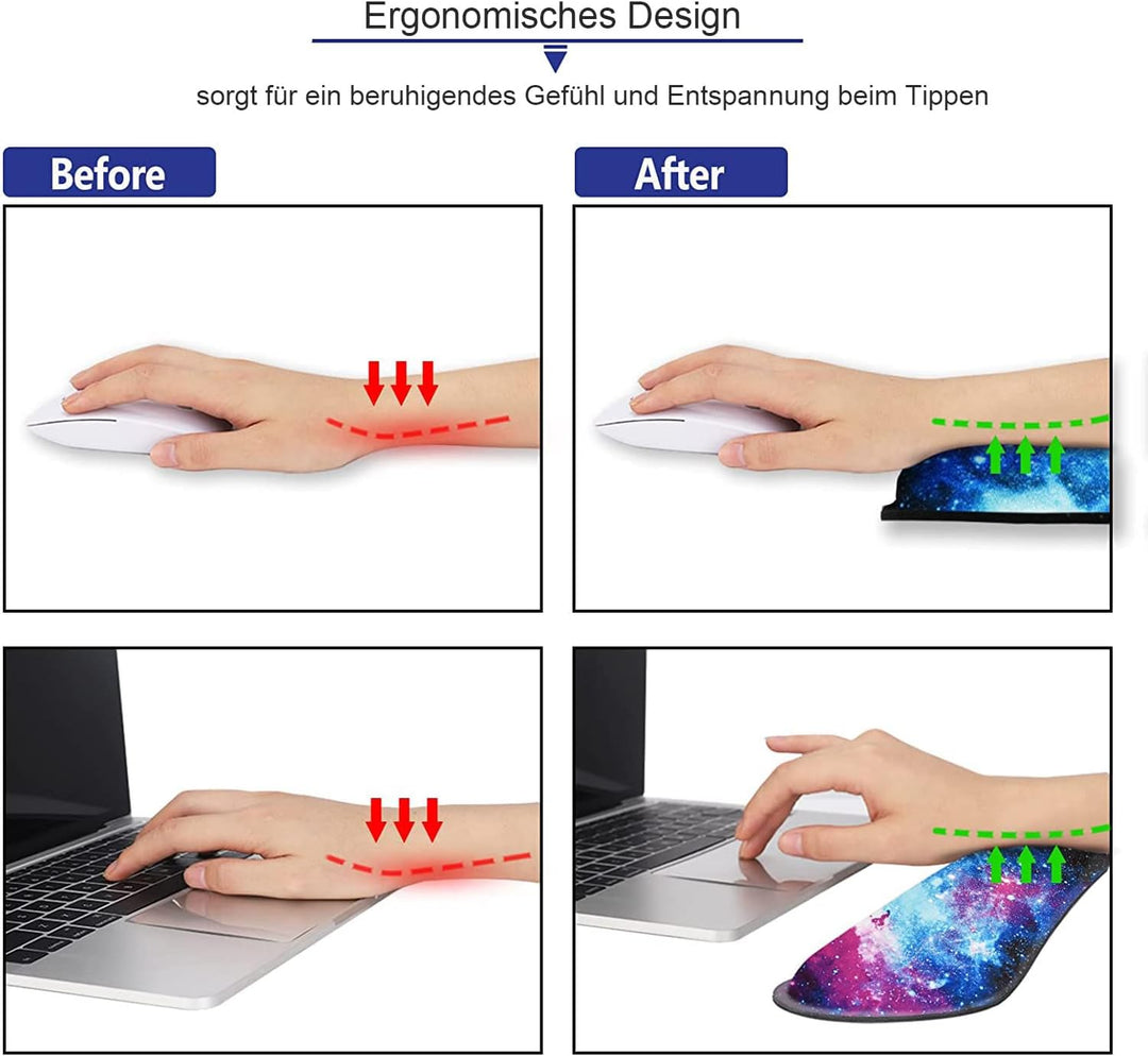 Handballenauflage Tastatur + Mauspad + Handgelenkauflage + Untersetzer, Memory Foam 4-in-1 Handgelen