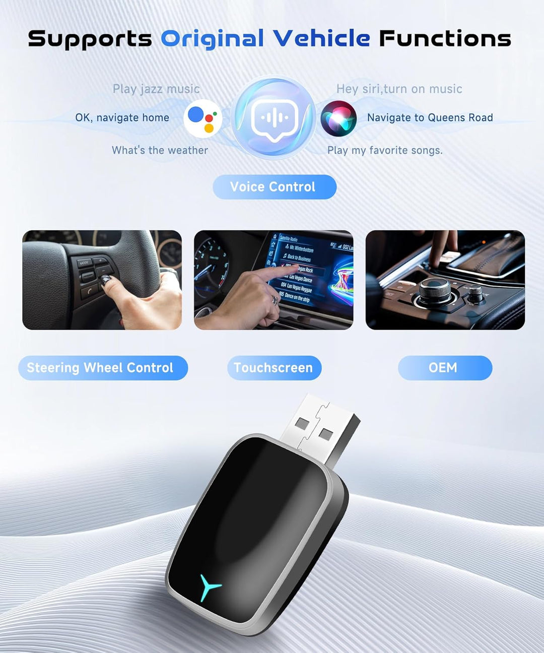 2025 Wireless Carplay & Android Auto Wireless Adapter, 2 IN 1 Stick Konvertieren Wired Android Auto/