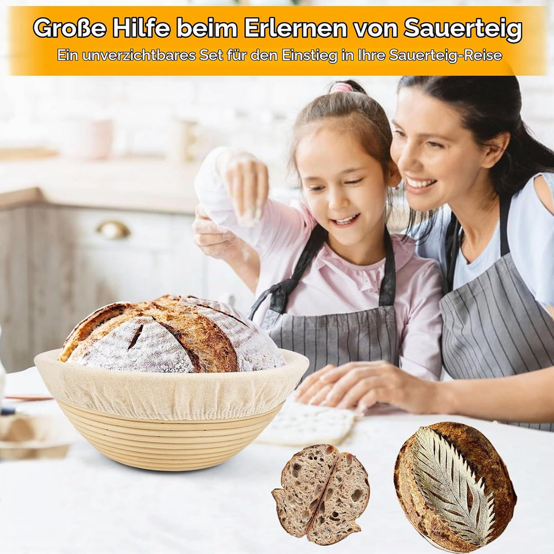 Gärkorb Brot Set,Gärkörbchen,23cm Rundes Gärkorb Zum Brotbacken-Set für Professionelle und Häusliche