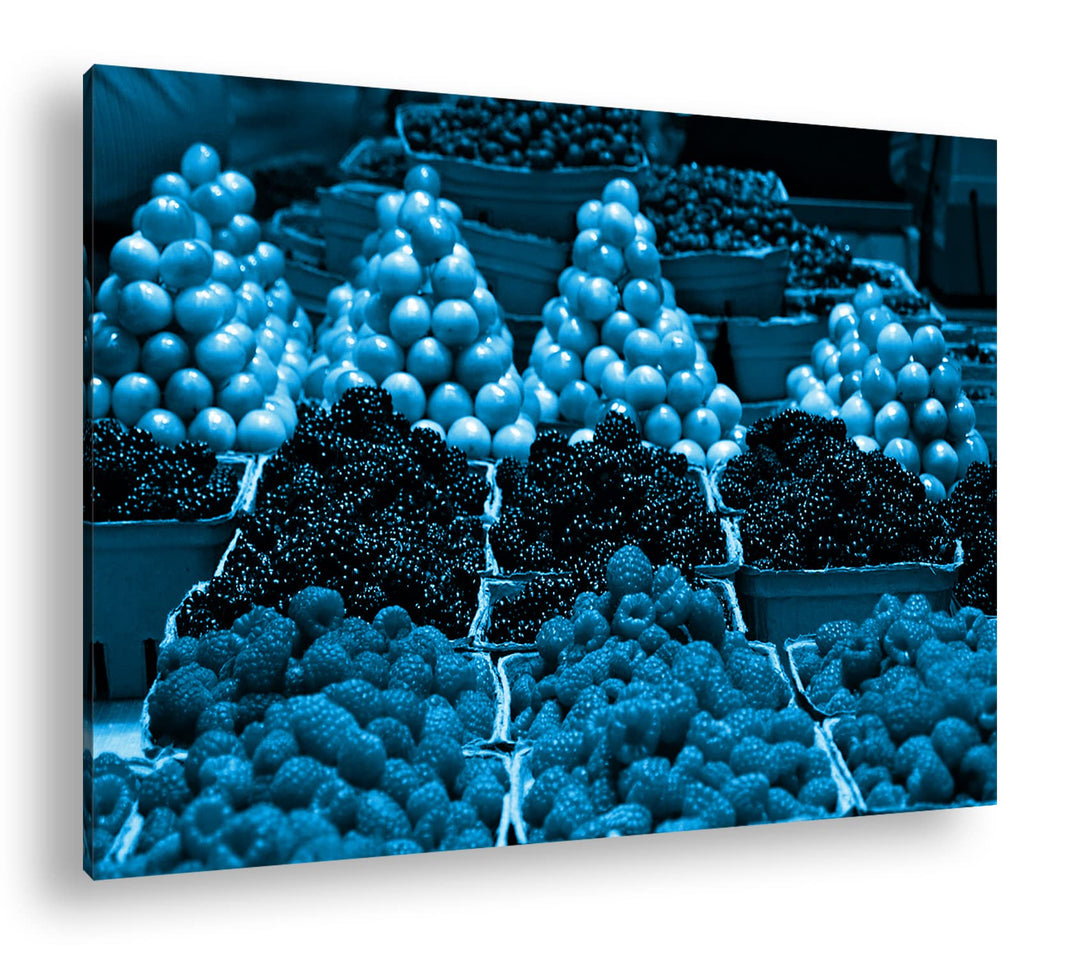 deyoli Früchte auf dem Marktplatz Format 80x60 Effekt: Monocrome Blau als Leinwandbild, Motiv fertig