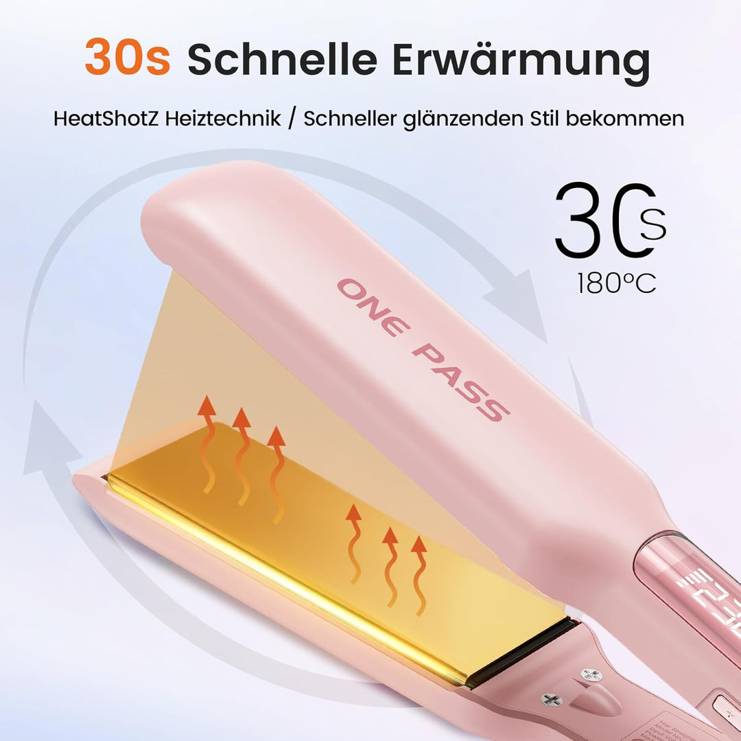 Faszin Professionelle Glätteisen, 42mm Breite Titanplatten mit Negativer Ionenfunktion, 30s Schnelle