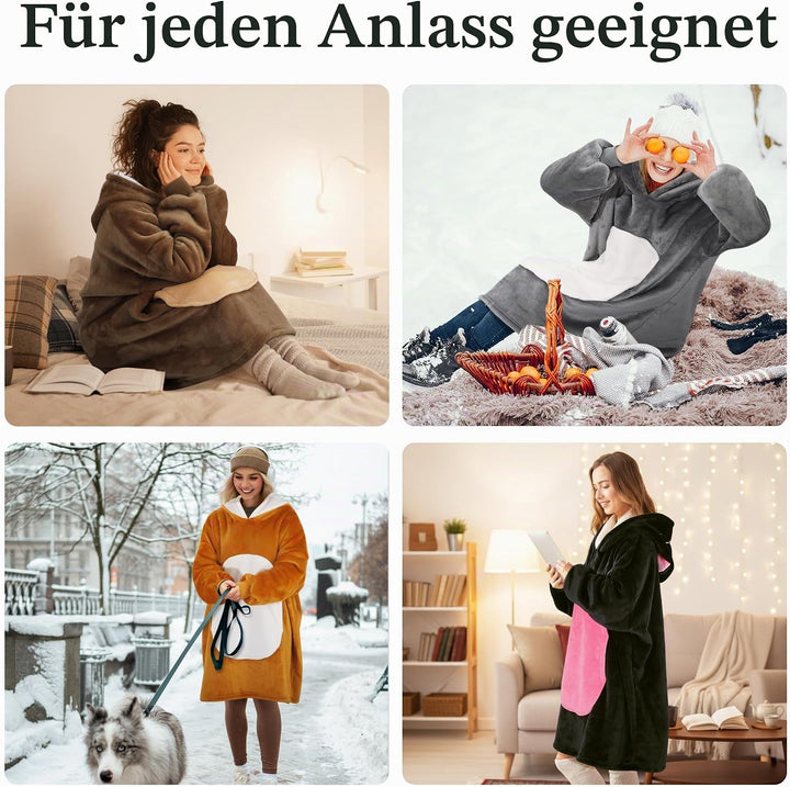 Queenshin Hoodie Decke mit Ärmeln Kuscheldecke Deckenpullover für Damen Herren, Tragbare Decke zum A