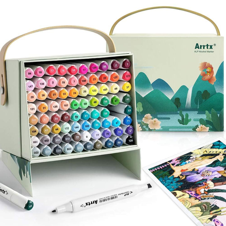 Arrtx Marker Stift mit 80 Farben, ALP Doppeltipps Graffiti Marker pen mit Tragebox für Entwürfe, Zei