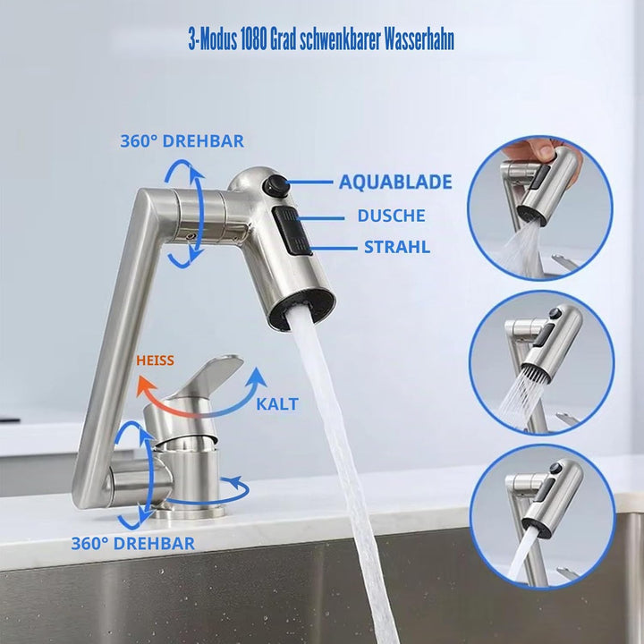 Küchenarmatur Vorfenster - 3-Modi-Dusche, Klapphahn Wasserhahn Küche Edelstahl 304, 360° Schwenkbar