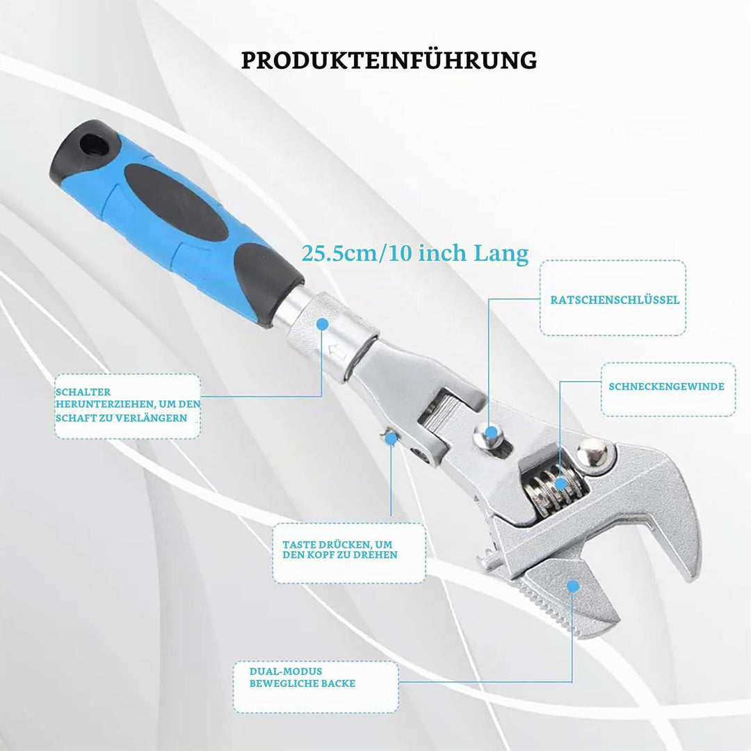 YWHWXB Flexhead Ratcheting Adjustable Wrench,10’’ to 12’’ Retractable Extension Shank Ratchet Wrench