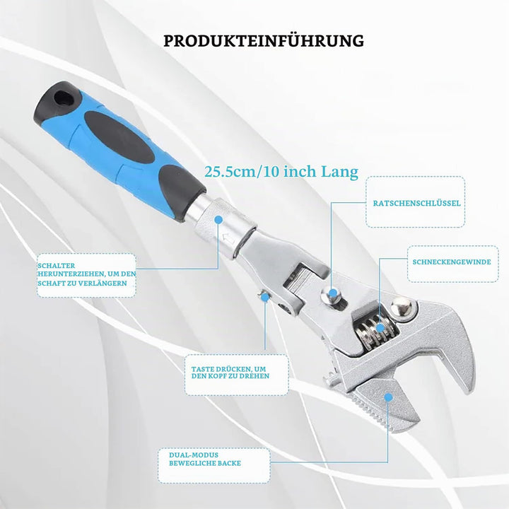 YWHWXB Flexhead Ratcheting Adjustable Wrench,10’’ to 12’’ Retractable Extension Shank Ratchet Wrench