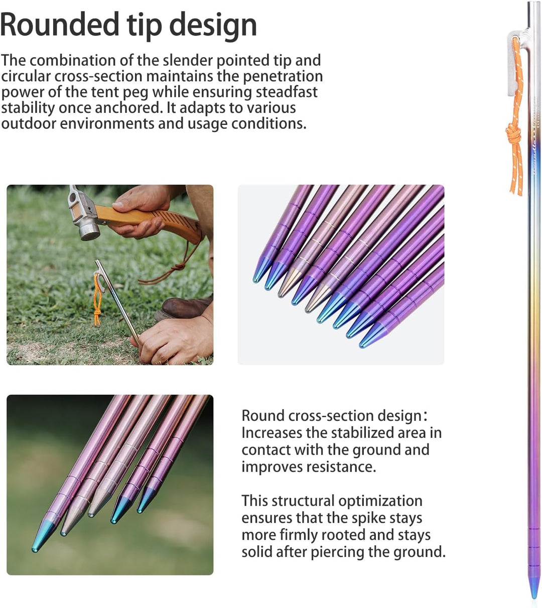 iBasingo 6 Stück 35cm Tent Pegs Titan Legierung Zeltheringe Camping Zelt Nägel Heavy Duty Bunte Gema