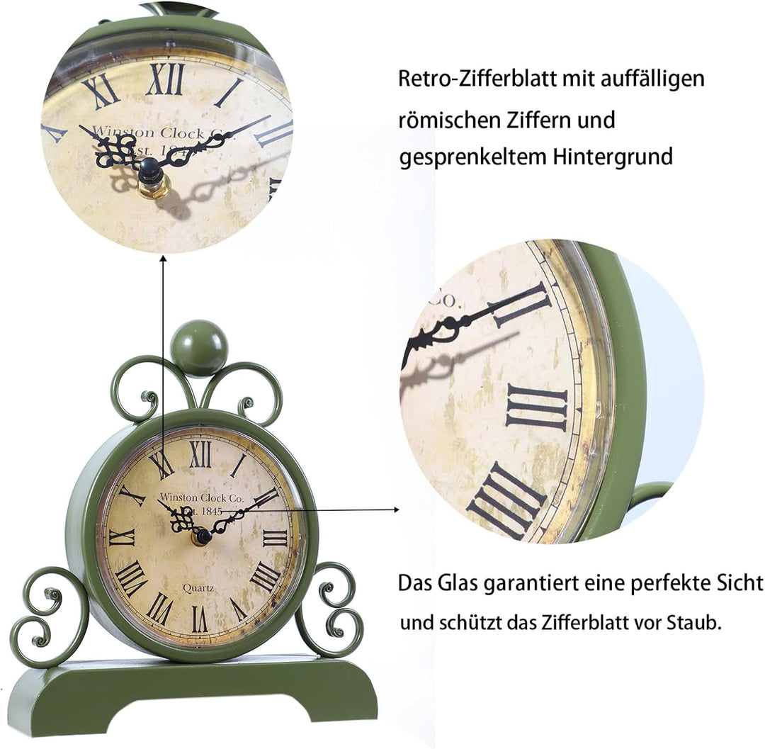 Retro Tischuhr Klassische Vintage Roman Stil Schreibtischuhr Silent Ohne Ticken für Wohnzimmer Schla