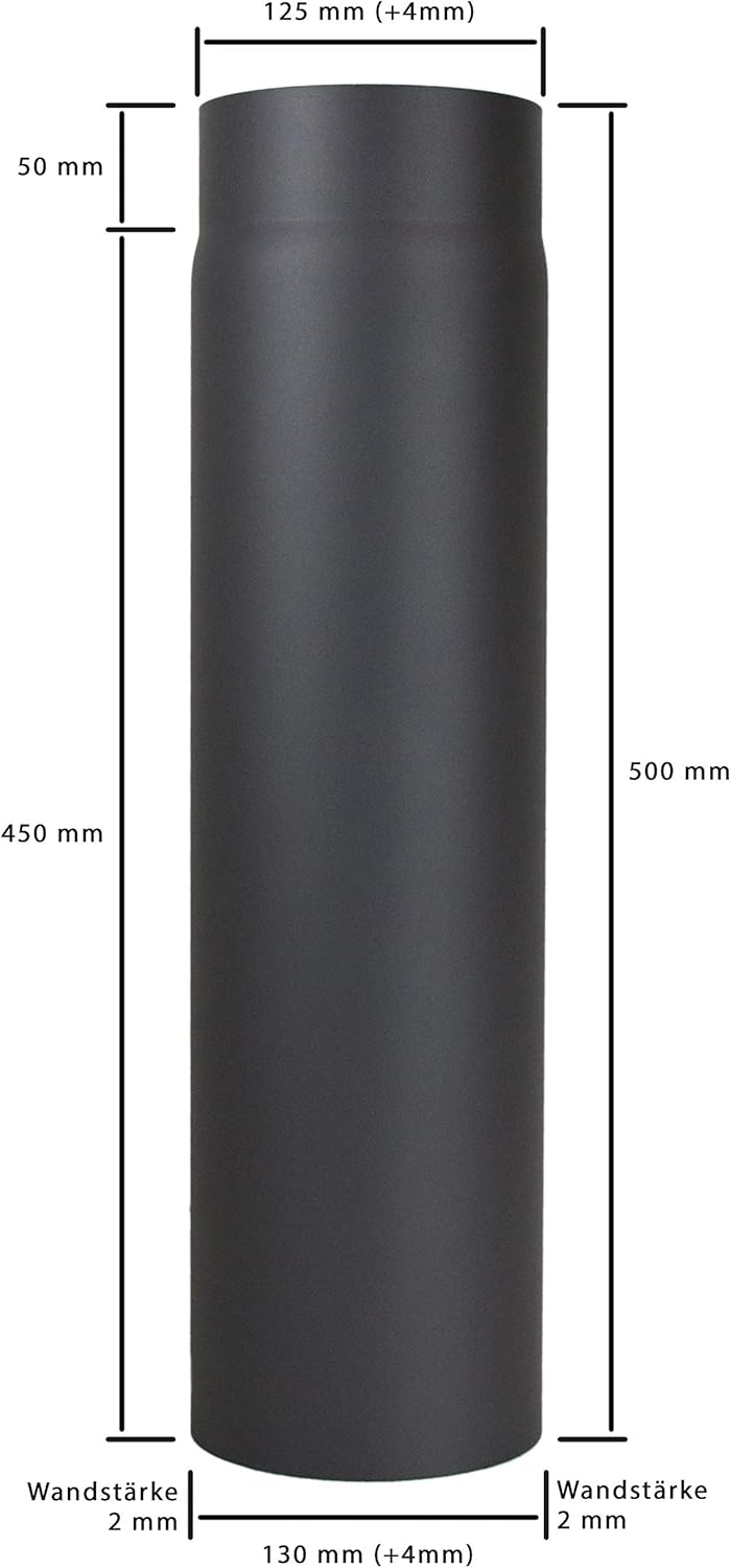 Ofenrohr 500 mm im Durchmesser DN 130 mm, Farbe: gussgrau - weitere Rohre aus unserem Sortiment, fin