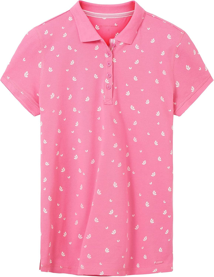 TOM TAILOR Damen Basic Slim Fit Polo Shirt L 32659 - Pink Floral Design, L 32659 - Pink Floral Desig