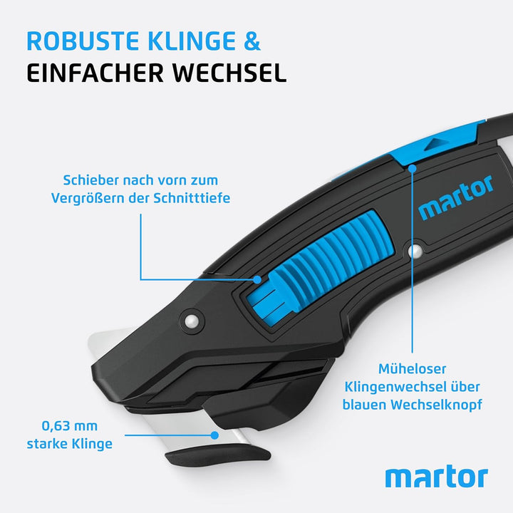 MARTOR Sicherheitsmesser, Verdeckte Klinge, SECUMAX 370, Profi Cuttermesser, Vergrösserbare Schnittt
