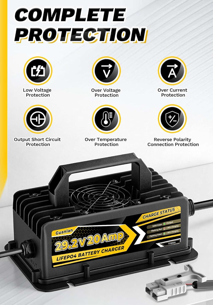 29,2V 20A Lithium Batterie Ladegerät für 24V(25,6V) LiFePO4 Batterie, 24V AC-DC Lithium LiFePO4 Batt