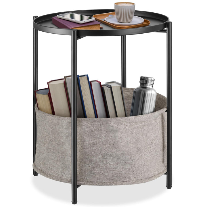 tectake® Tisch rund, Beistelltisch Metall, Kleiner Tisch, Couchtisch mit Stauraum, Coffee Table für