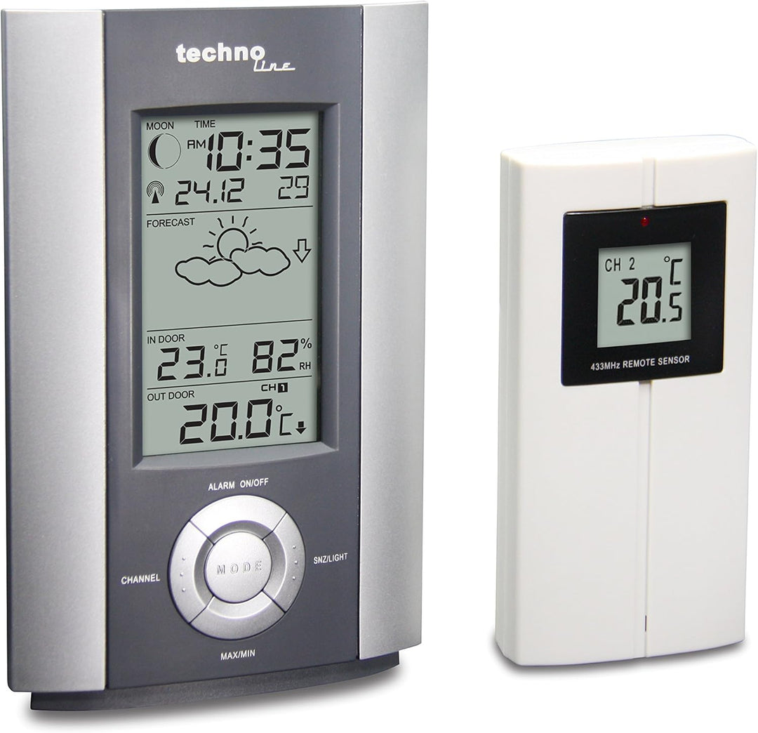 Technoline Wetterstation WS 6710, Grau, 2-teilig bestehend aus Station und Sensor