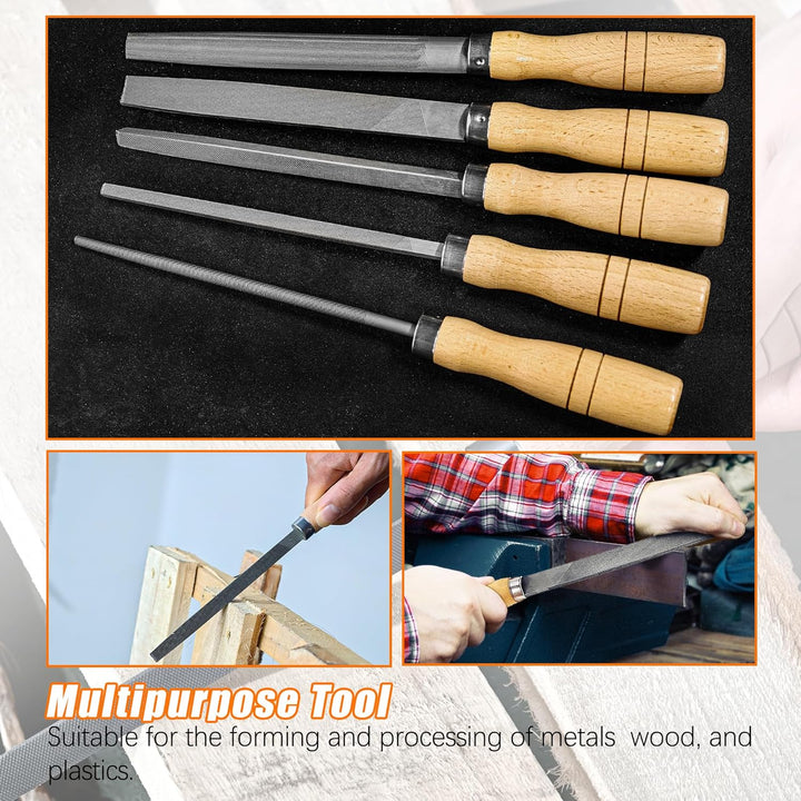 ACCOCO Hartstahl Feilen Set mit Holzgriffen Raspel Feile für Metall, Holz, Kunststoff, 5 Stück