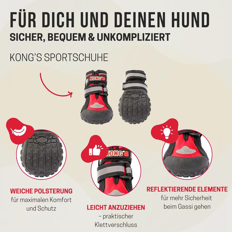 KONG Sportschuhe für mittlere Hunde 4 Stück in Grösse M I Hochwertiger Pfotenschutz mit Polsterung I