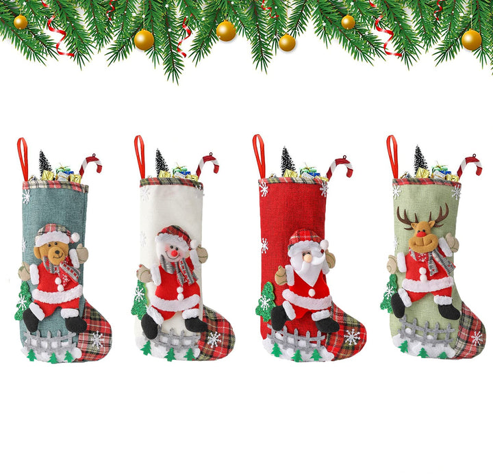 Youery 4 Stück Weihnachtsstrumpf, Weihnachtsbaum Geschenktüte Bonbontasche, Weihnachten Christmas St