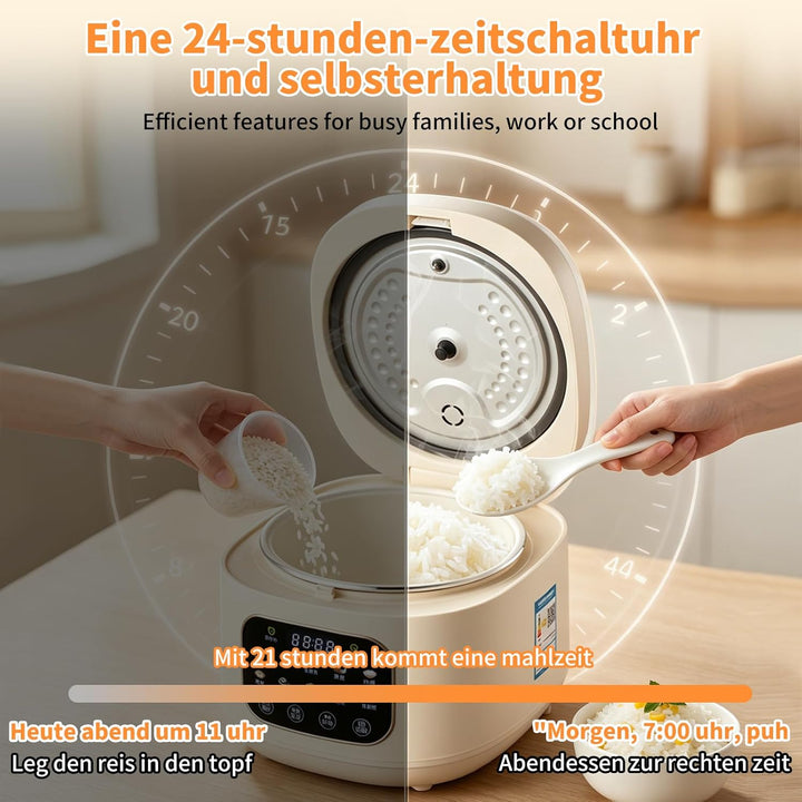 Reis Kocher Low Sugar, 3L Rice Cooker Small mit Low Carb Funktion and Dampfgarer 10 in 1 Reiskocher