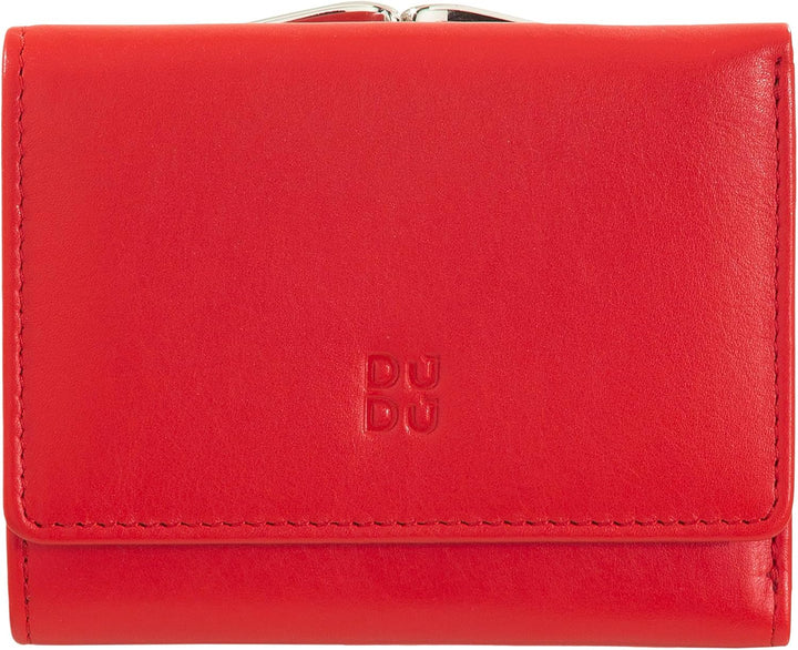 DUDU Kleine Damen-Brieftasche aus Leder mit RFID-Schutz, Münzfach und Klickverschluss, kompakt, 6 Ka