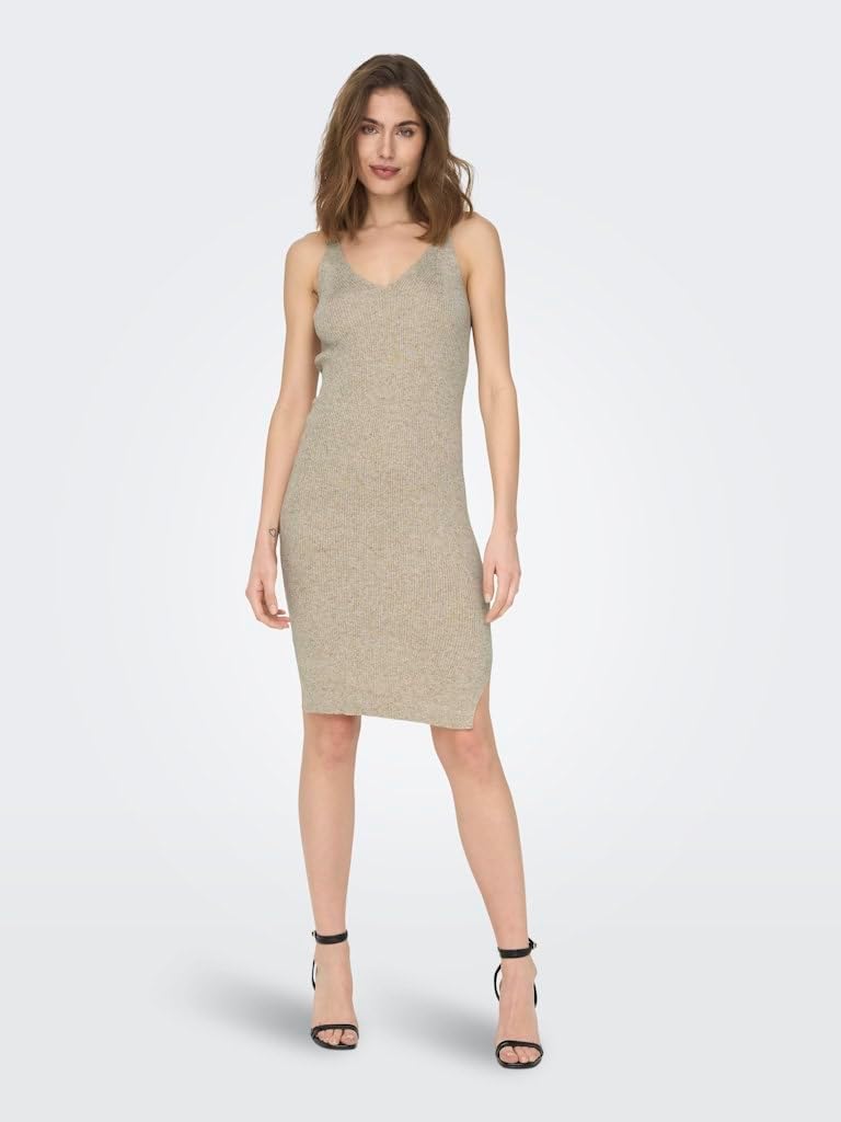 ONLY Damen Onllina Sl Slit Dress KNT Kleid L Pumice Stone, L Pumice Stone