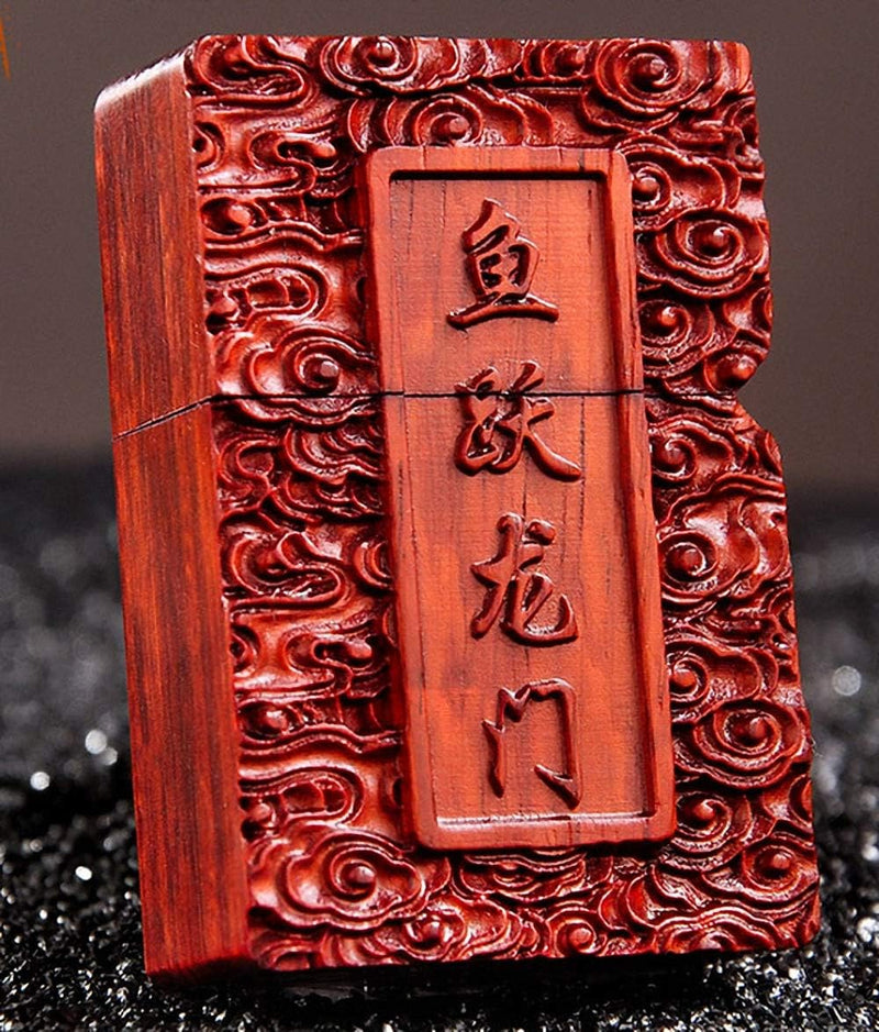 Generic Natural Huanghuali Rosewood Carving Lichter Outer Case for Zippo Module Fish Jump Dragon Gat