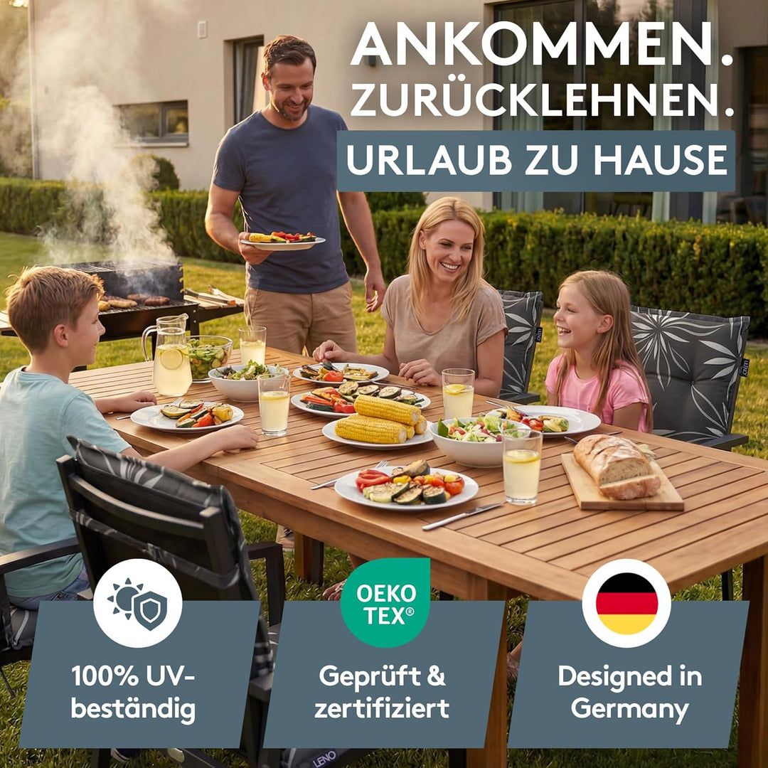 LILENO HOME Gartenstuhl Auflagen als [2er Set - Niedriglehner] in Blume Anthrazit-Weiss - bequeme Li